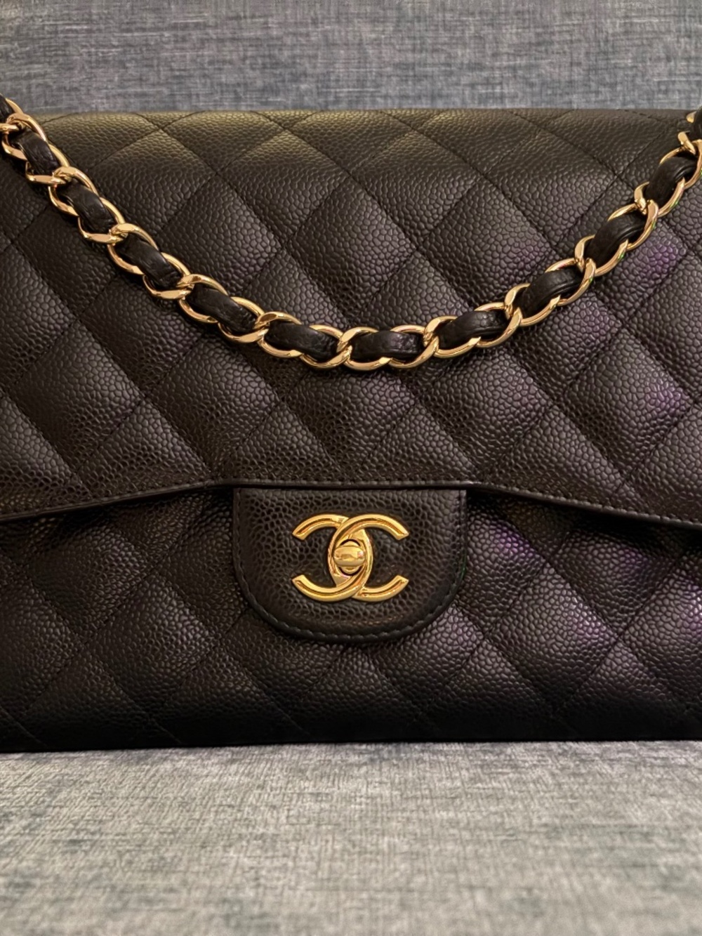 Chanel classic jumbo double flap black caviar handbag